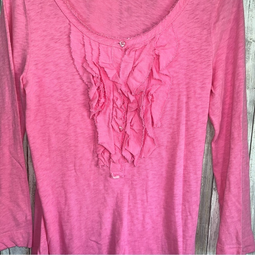J.Crew Pink Ruffle Front Top Women’s M Cotton Feminine Casual Blouse Long Sleeve - Picture 2 of 4